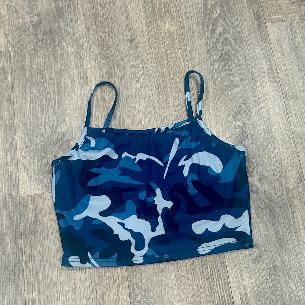 Blue camo crop top